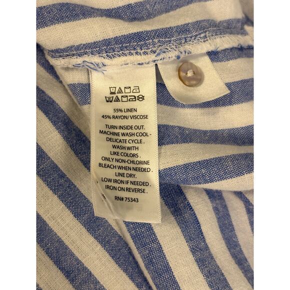 NICOLE MILLER blouse Top Linen Blend Stripe Blue White 3/4 Long Sleeve | LARGE - Picture 9 of 10